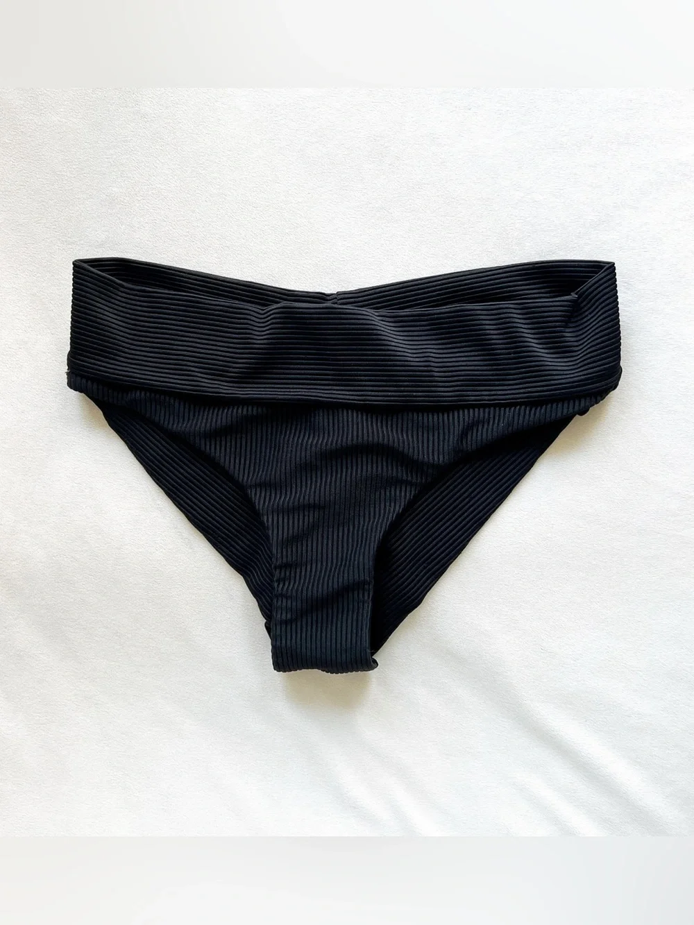 Frankie's Bikinis Black Ribbed Cheeky Bikini Bottom - Small